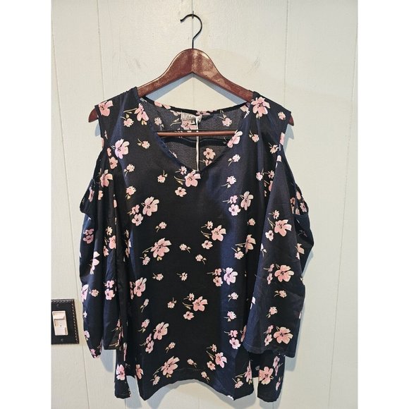 Tamsy Black Crepe Cold Shoulder Long Sleeve Sz XL Loose Fit Top New With Tag - Picture 1 of 7